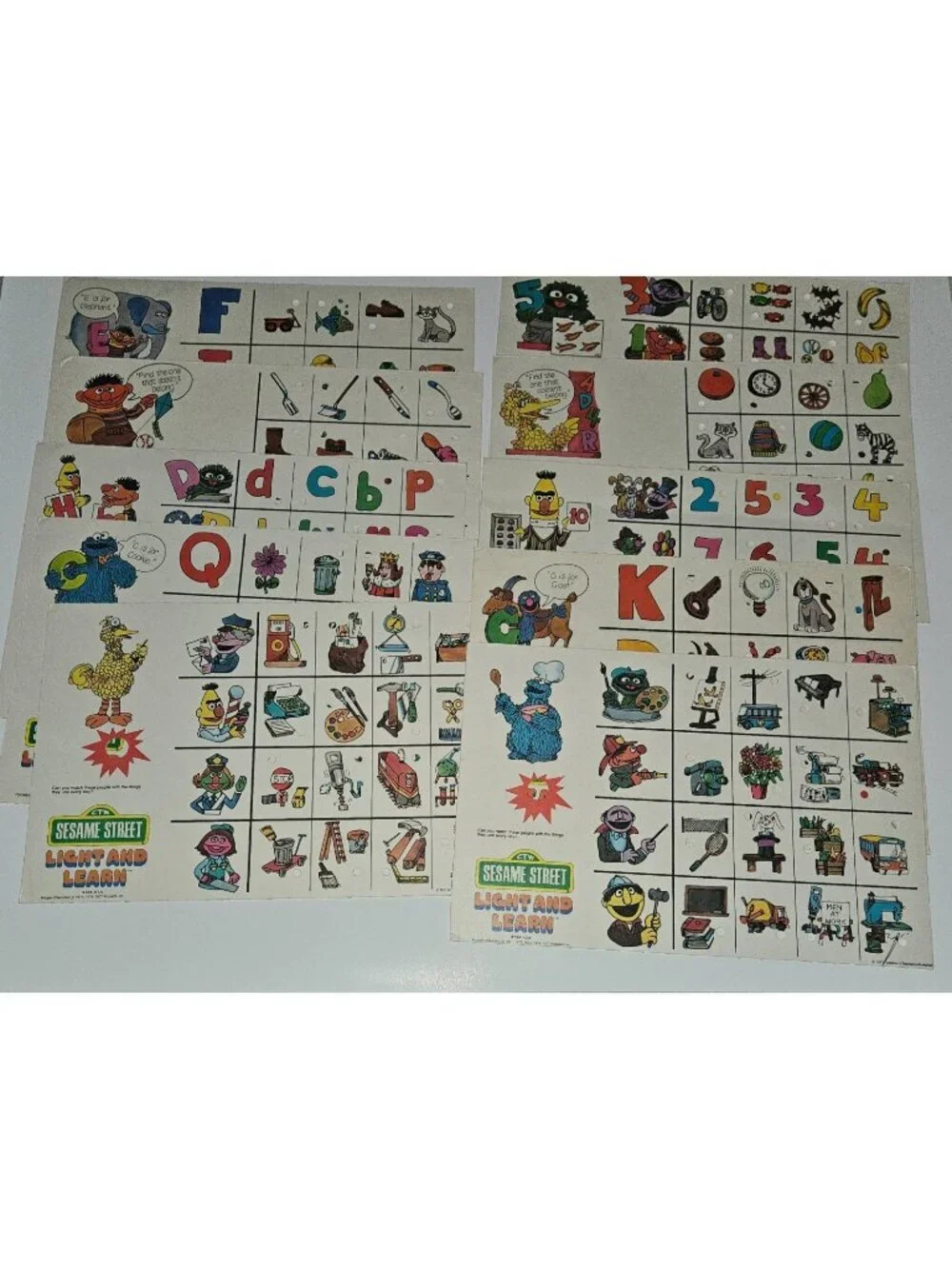 10 VTG Sesame Street Light & Learn Replacement 2-Sided Cards 8x12 Ephemera 1977
